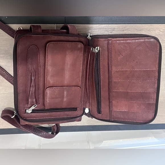 Fossil Leather Organizer Crossbody Bag Brown Multi Pocket Travel Vintage Y2K - Picture 7 of 10